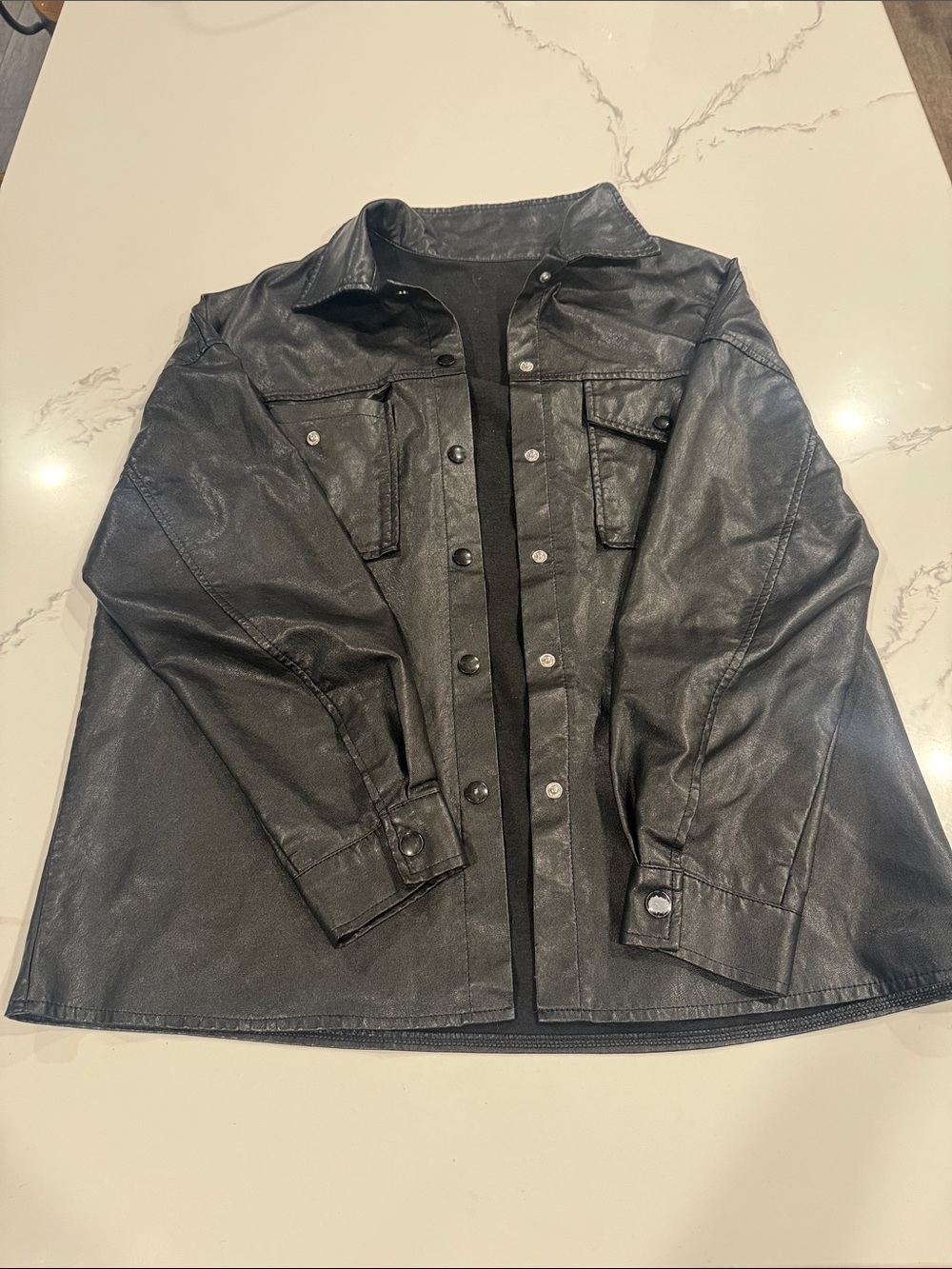 SHEIN Black Faux Leather Button-Front Jacket